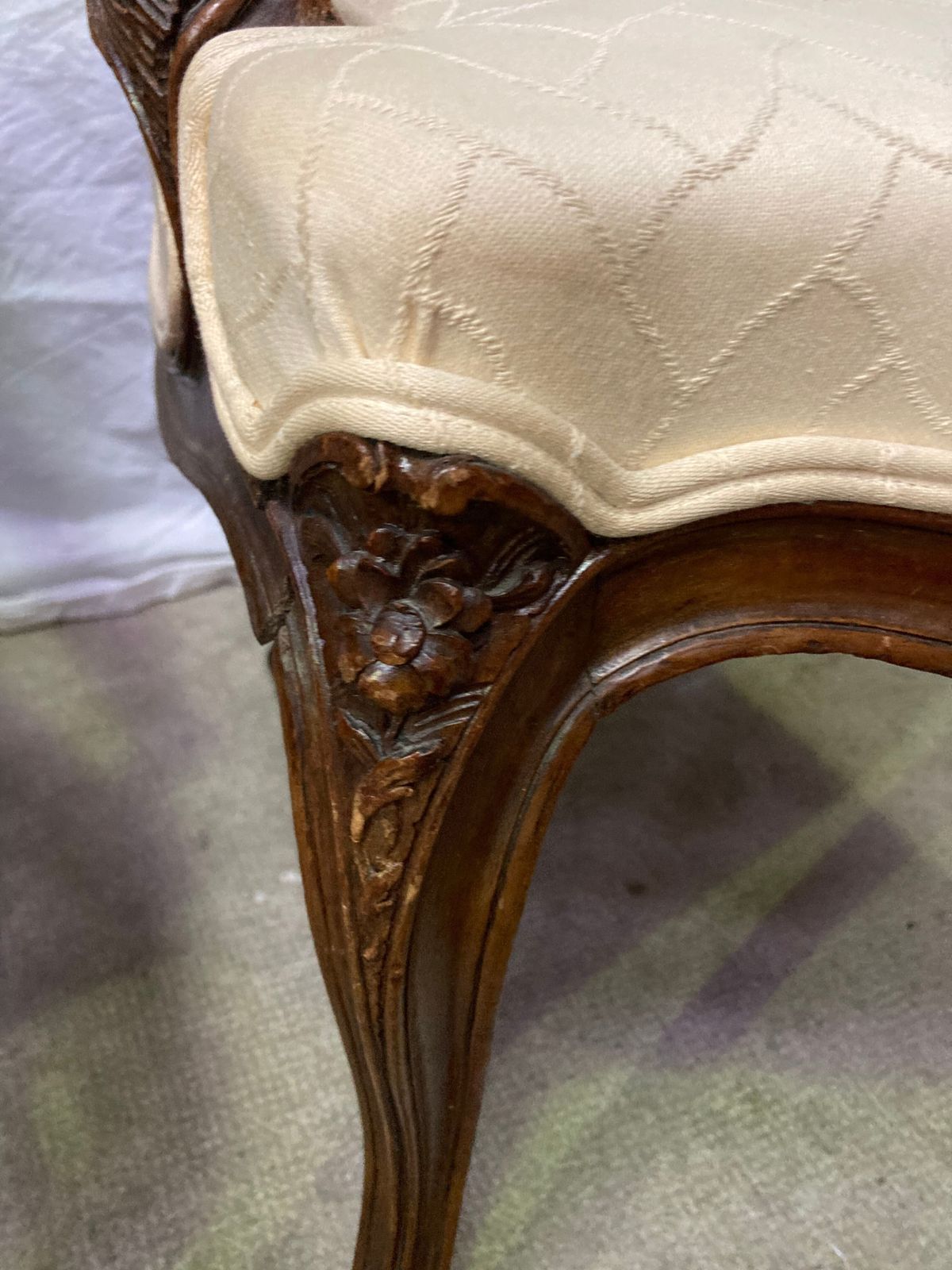 photo for sale Pair Of Beige Louis XV Style Armchairs.