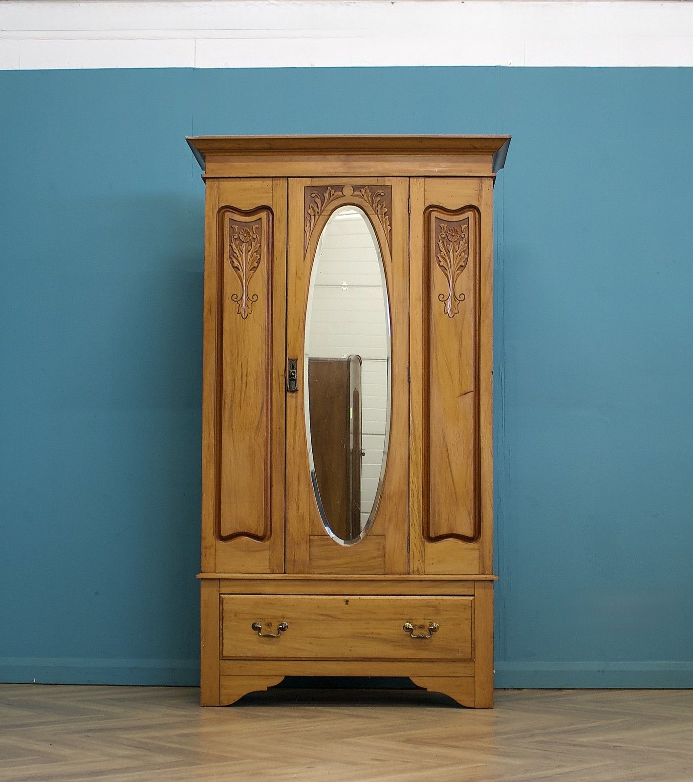 Antique Edwardin Satinwood Wardrobe Hall Cupboard, 1900s #1774