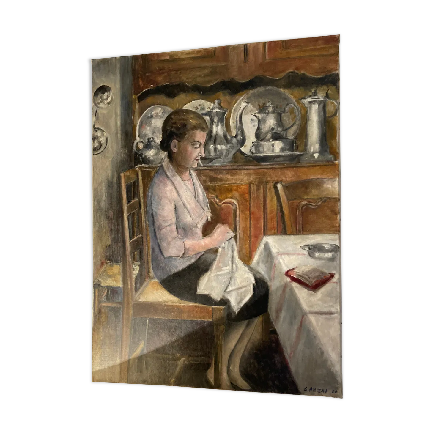 Oil On Canvas Scene Of Life., 1960s