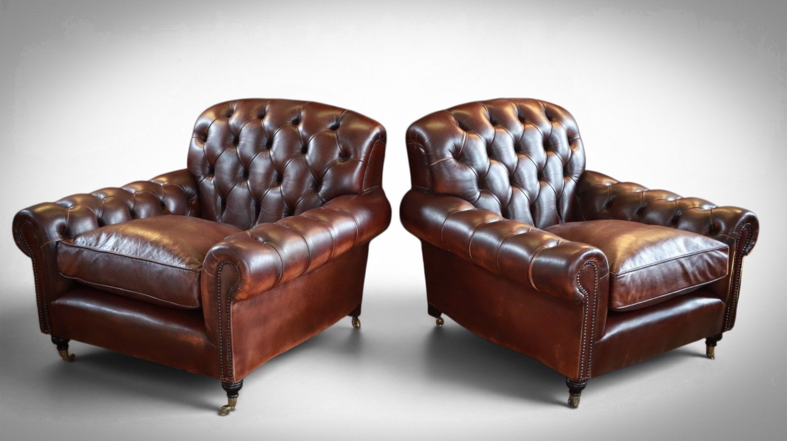 Stunning Pair George Smith Bulgari Club Library Leather Armchairs Dark Tan  🚚