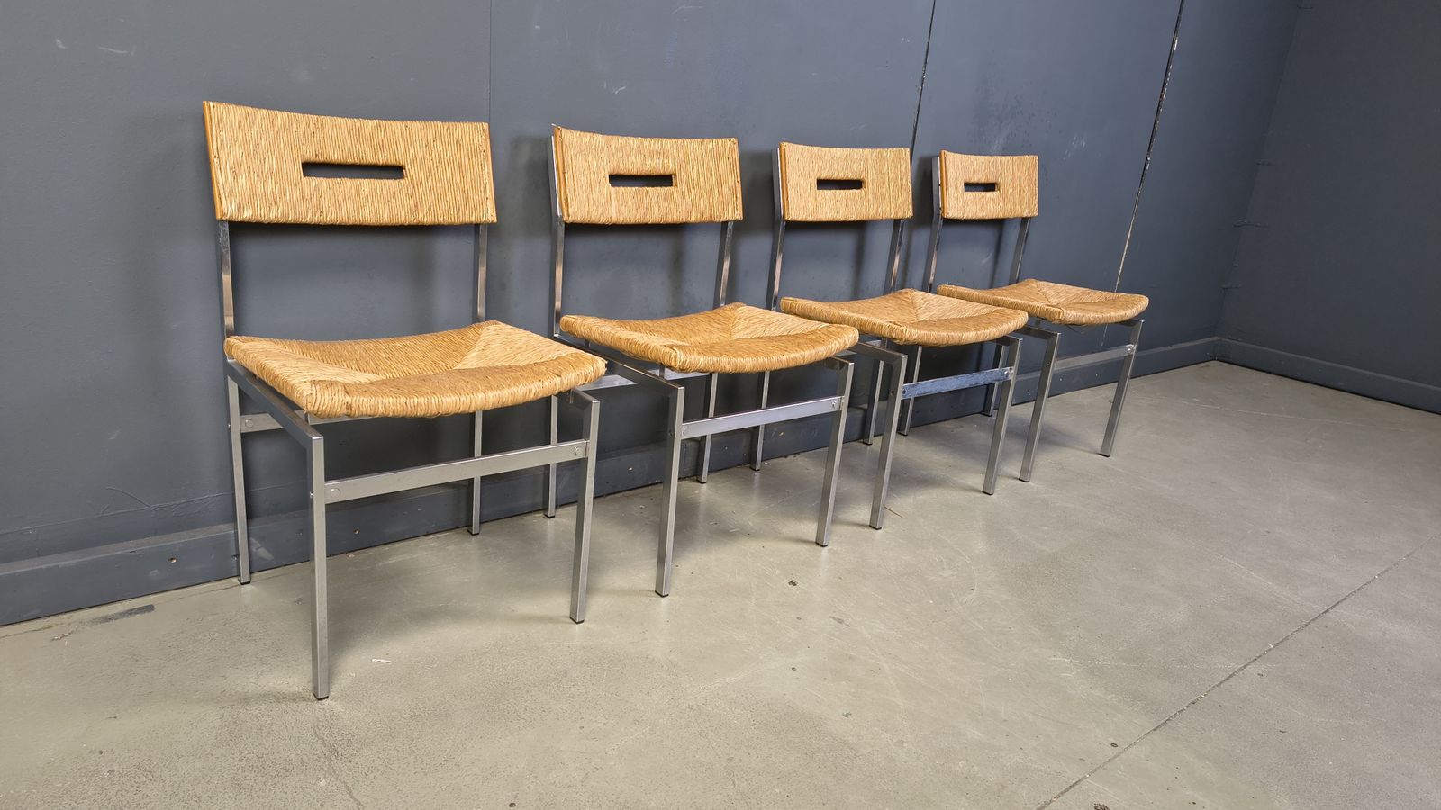 Belgian Wicker And Chrome Dining Chairs, 1970s   Set Of 4 photo vintage