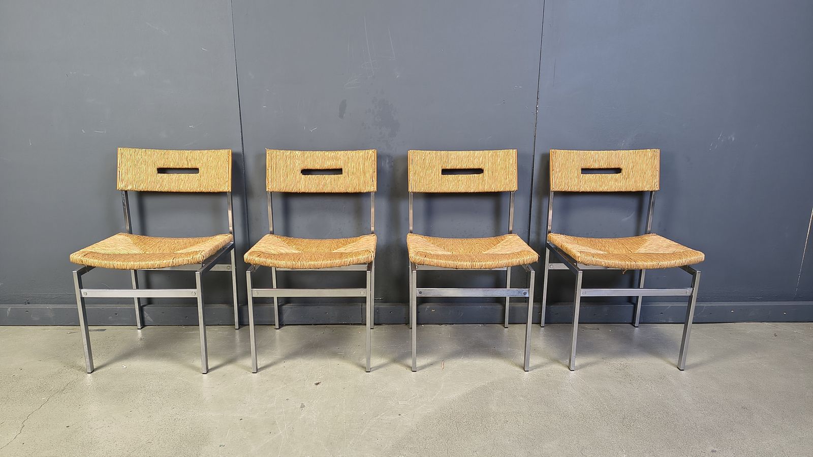 995.0 Belgian Wicker And Chrome Dining Chairs, 1970s   Set Of 4 photo