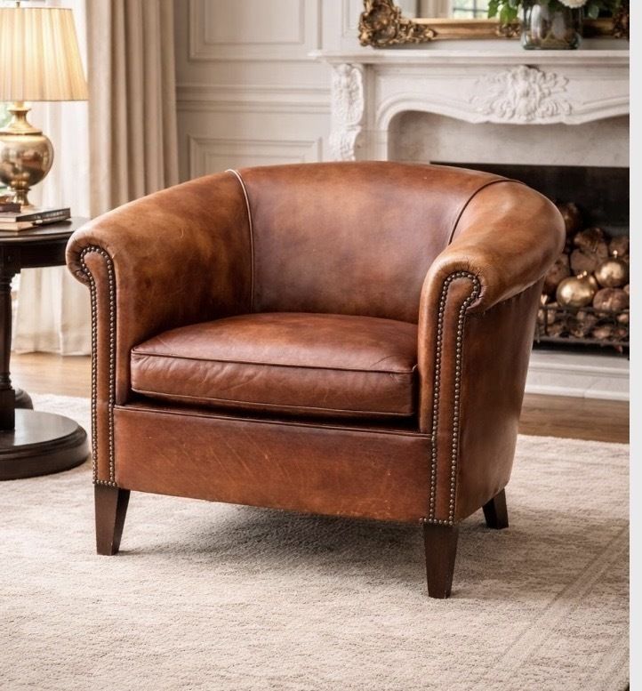 Vintage Leather Club Armchair – Rich Tan Very Good Condition
