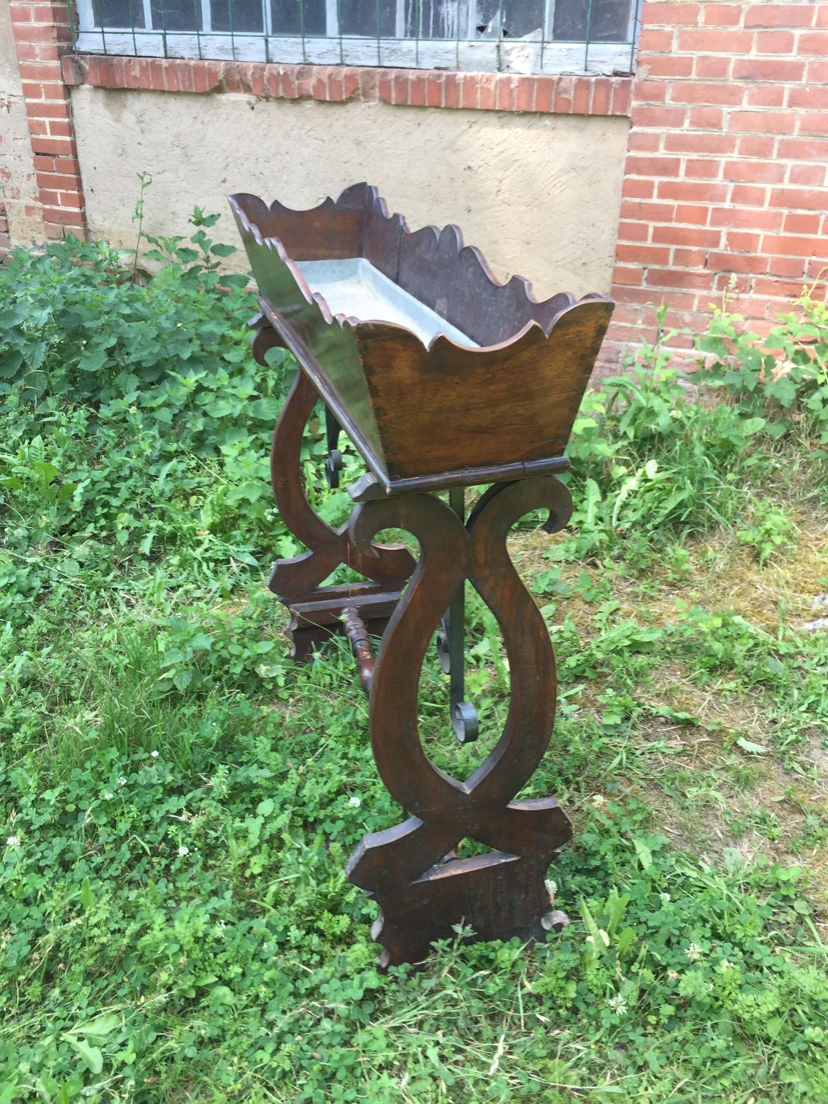 photo furniture Wrought Iron And Zinc Wood Planter.