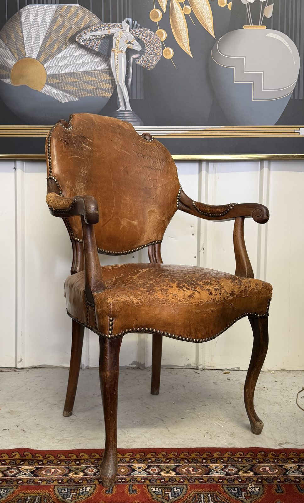 Antique English Leather Armchair C.1900 – Louis XV / Queen Anne Revival