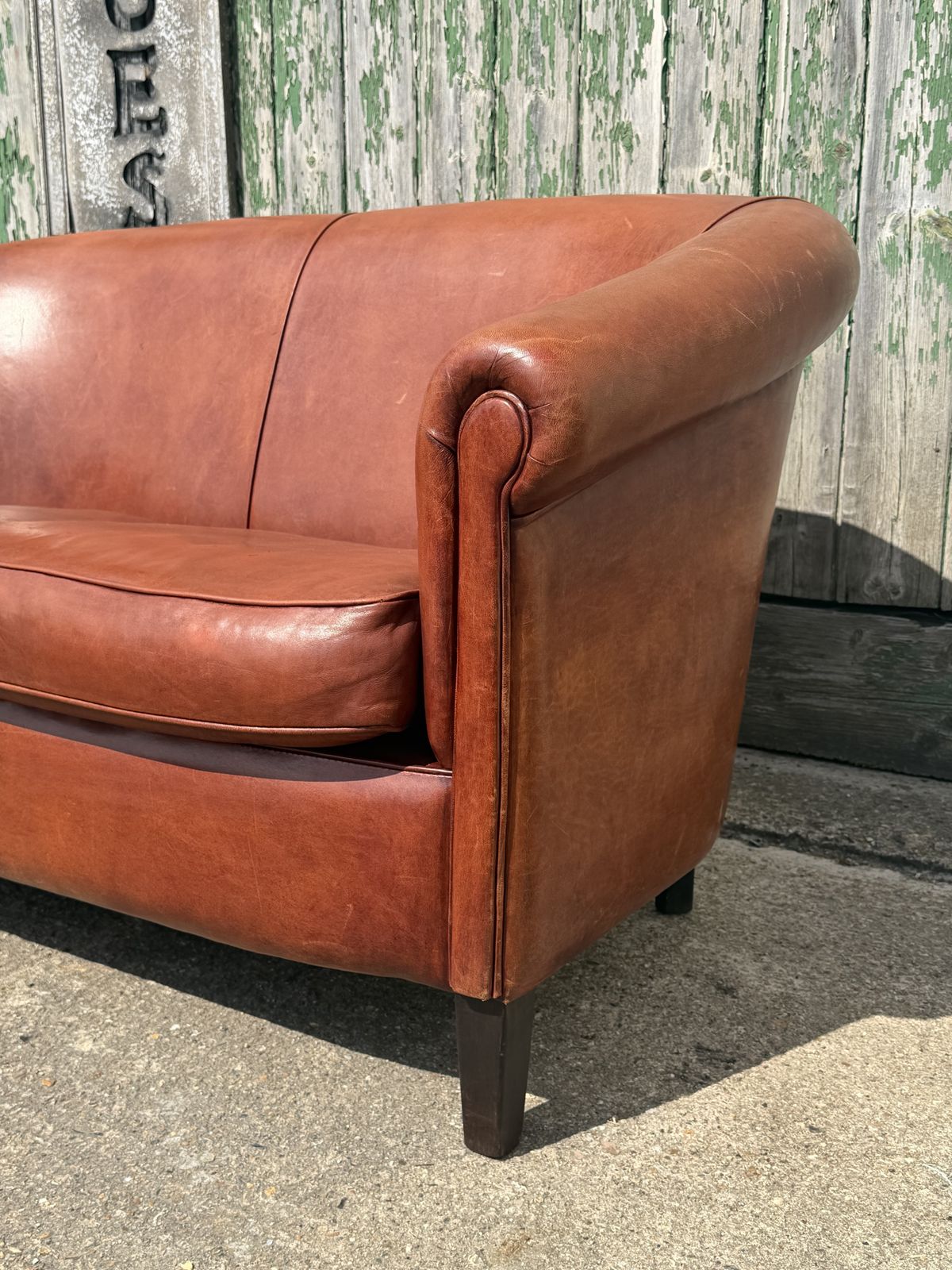 2 Seater Vintage Leather Loveseat / Lounge Club Sofa Home Furniture photo for sale
