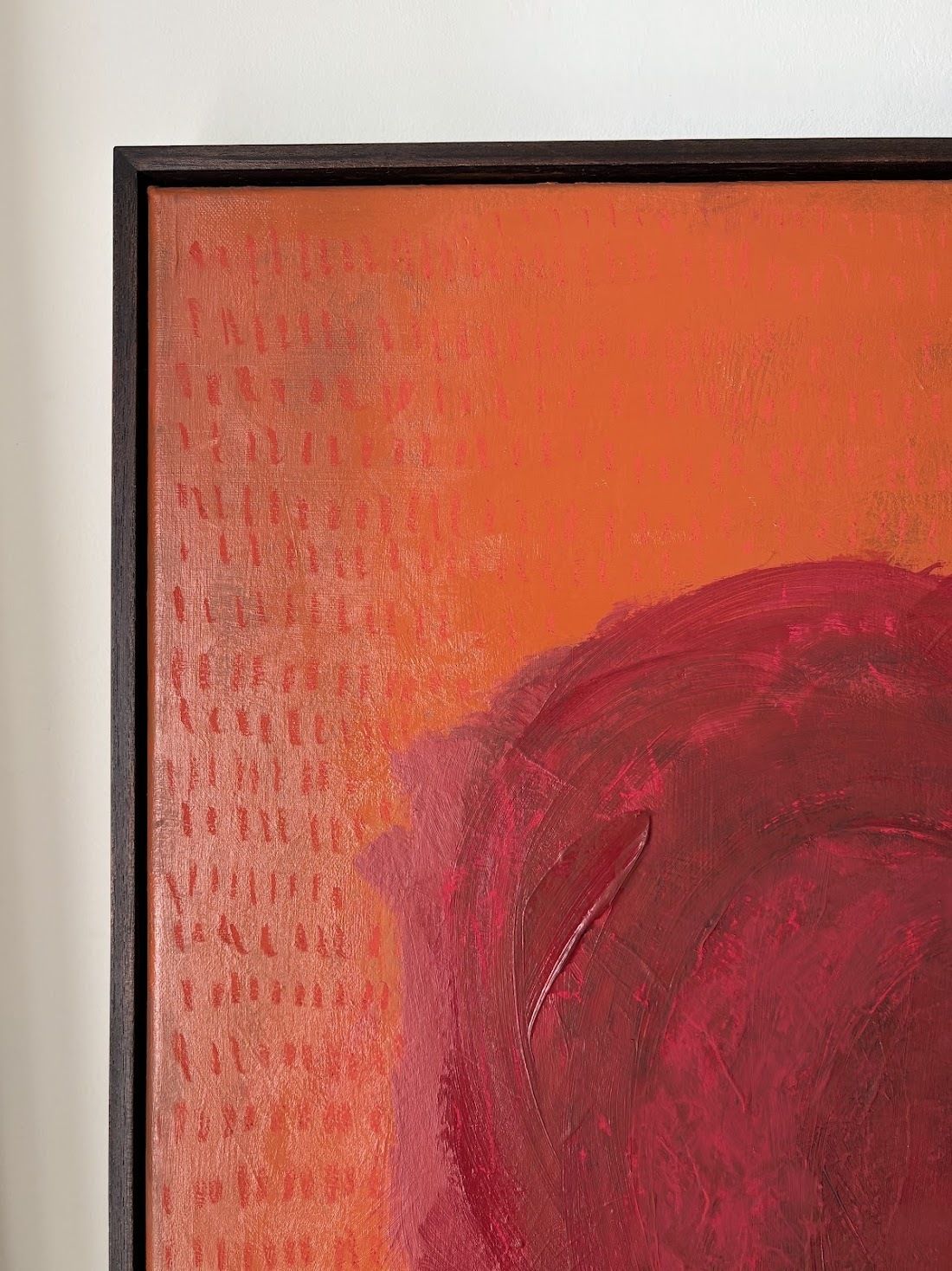 Large Abstract Expressionist Painting In Burnt Orange & Red. Contemporary Textured Canvas photo furniture