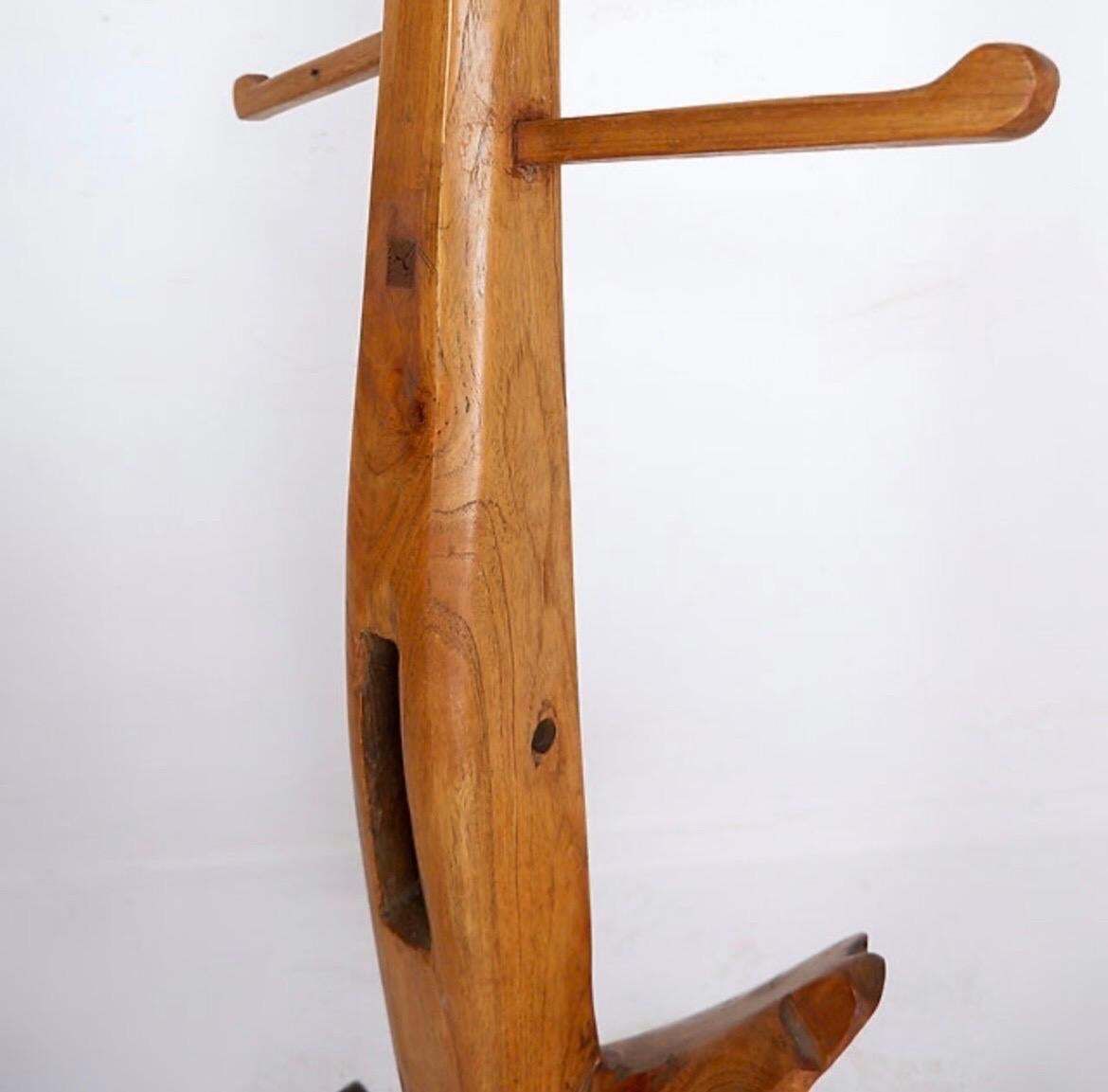 Vintage Brutalist Wood Coat Rack, Wabi Sabi Design, 186cm Tall photo 711.0