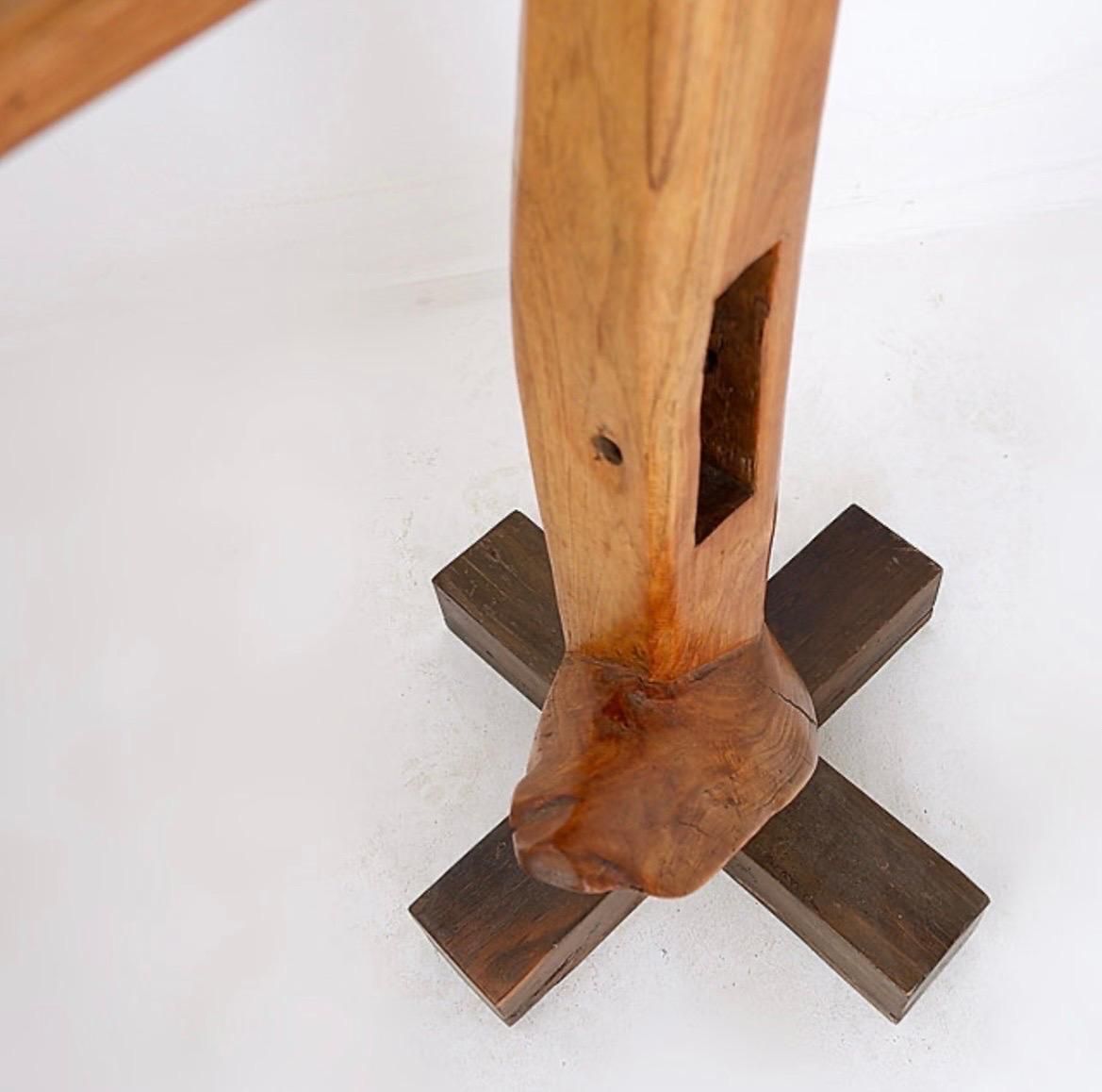 Vintage Brutalist Wood Coat Rack, Wabi Sabi Design, 186cm Tall photo vintage
