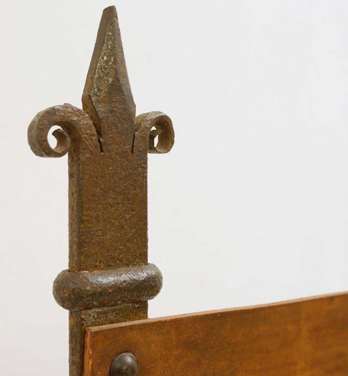 photo buy Brutalist Curule Armchair In Wrought Iron And Leather, Antique, 1950