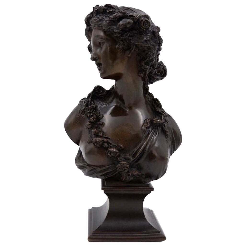 J.C. Marin Bronze "Jeune Femme Couronnée De Fleurs " 19th Century