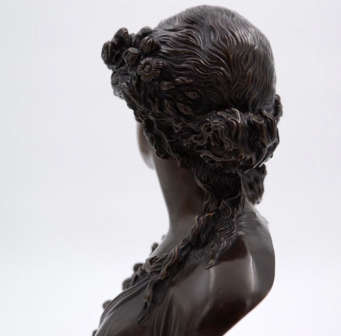J.C. Marin Bronze "Jeune Femme Couronnée De Fleurs " 19th Century photo vintage