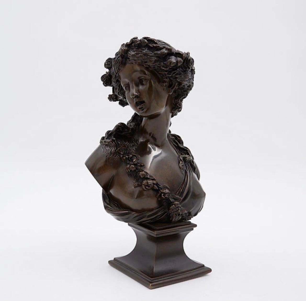 photo for sale J.C. Marin Bronze "Jeune Femme Couronnée De Fleurs " 19th Century