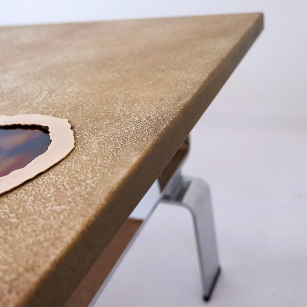 photo buy Acid Etched Brass Coffee Table Top By Christian Krekels With An Agate Stone   1980s
