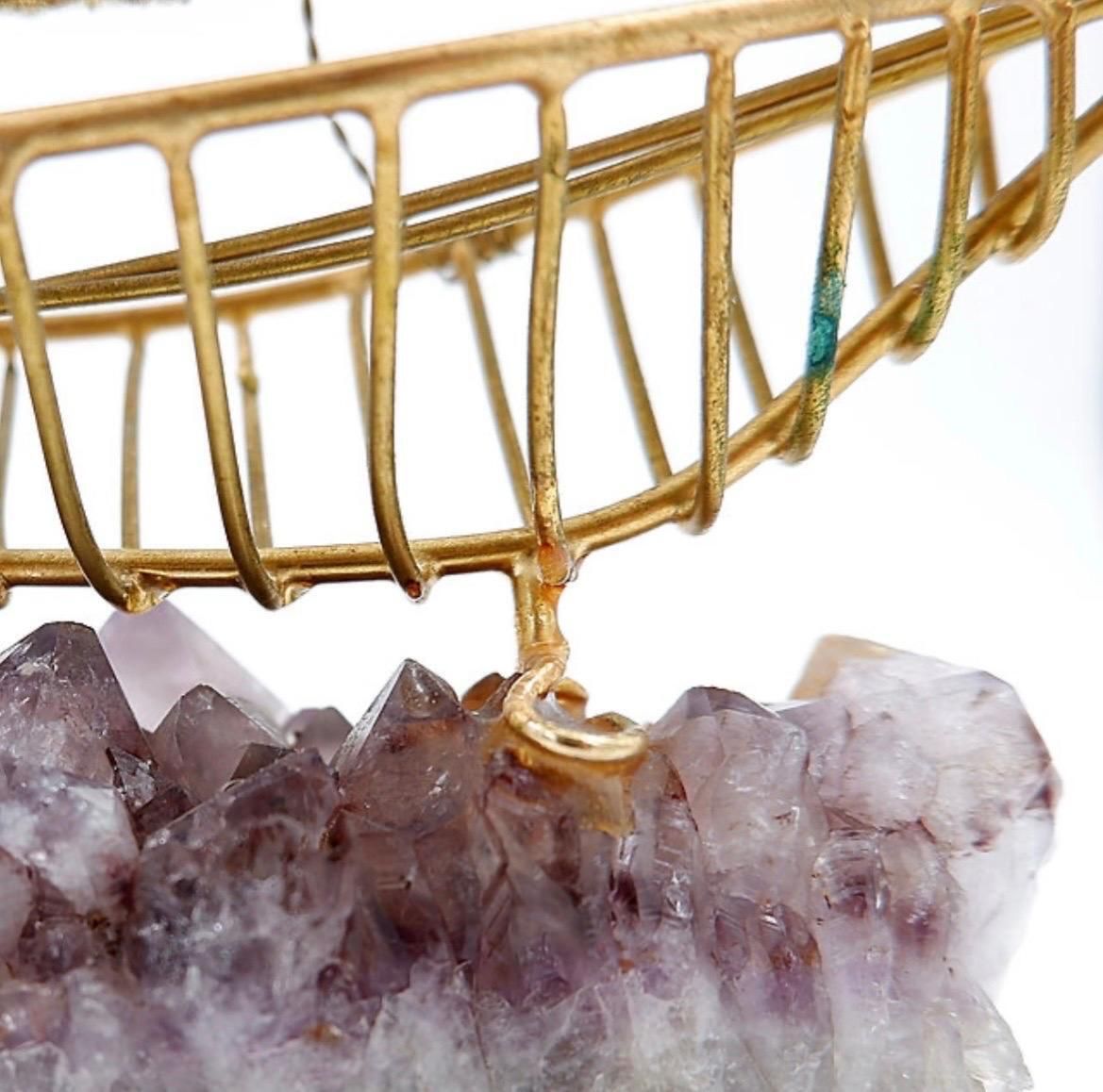 Mid Century Modern Brass Sailboat Sculpture On Amethyst Base, 1980 photo vinterior