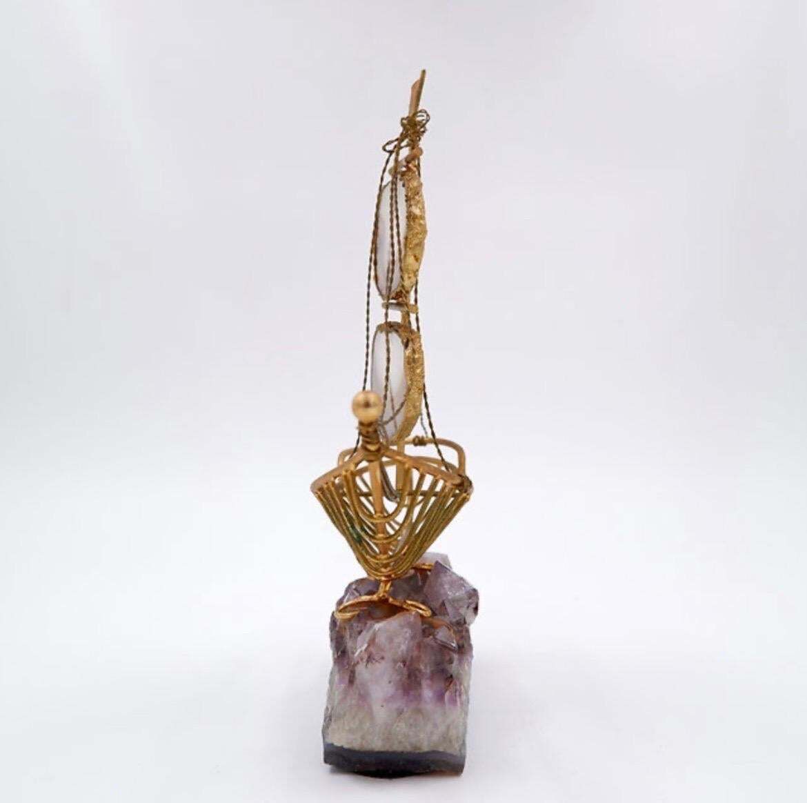 Mid Century Modern Brass Sailboat Sculpture On Amethyst Base, 1980 photo buy
