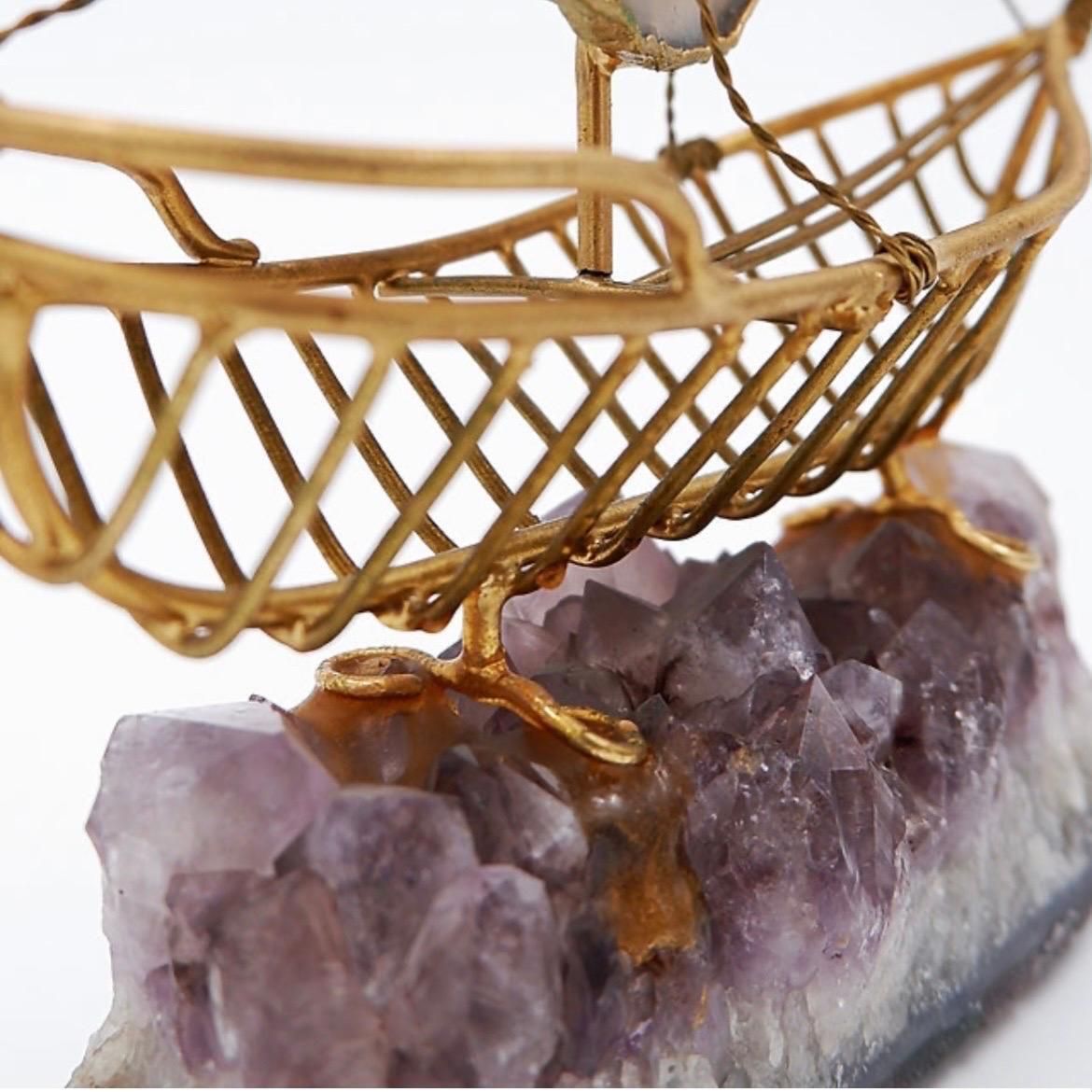 Mid Century Modern Brass Sailboat Sculpture On Amethyst Base, 1980 photo vintage