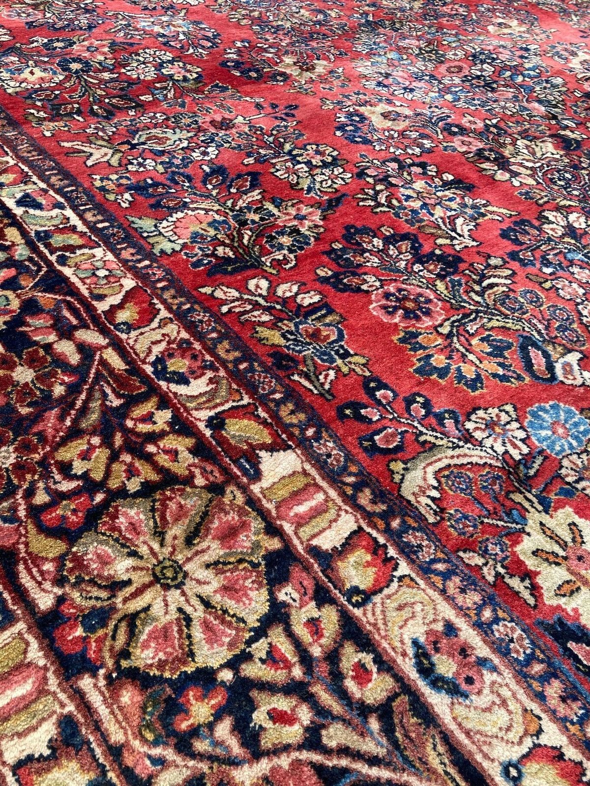 photo vintage Antiek Sarouk tapijt 3,07 m x 2,45 m