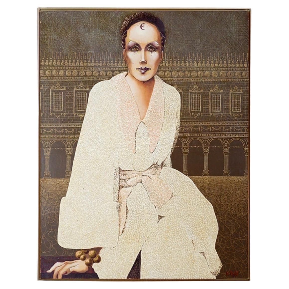 Christian Le Moult Oil On Canvas "Au Clair De La Lune"  Signed Lower Right