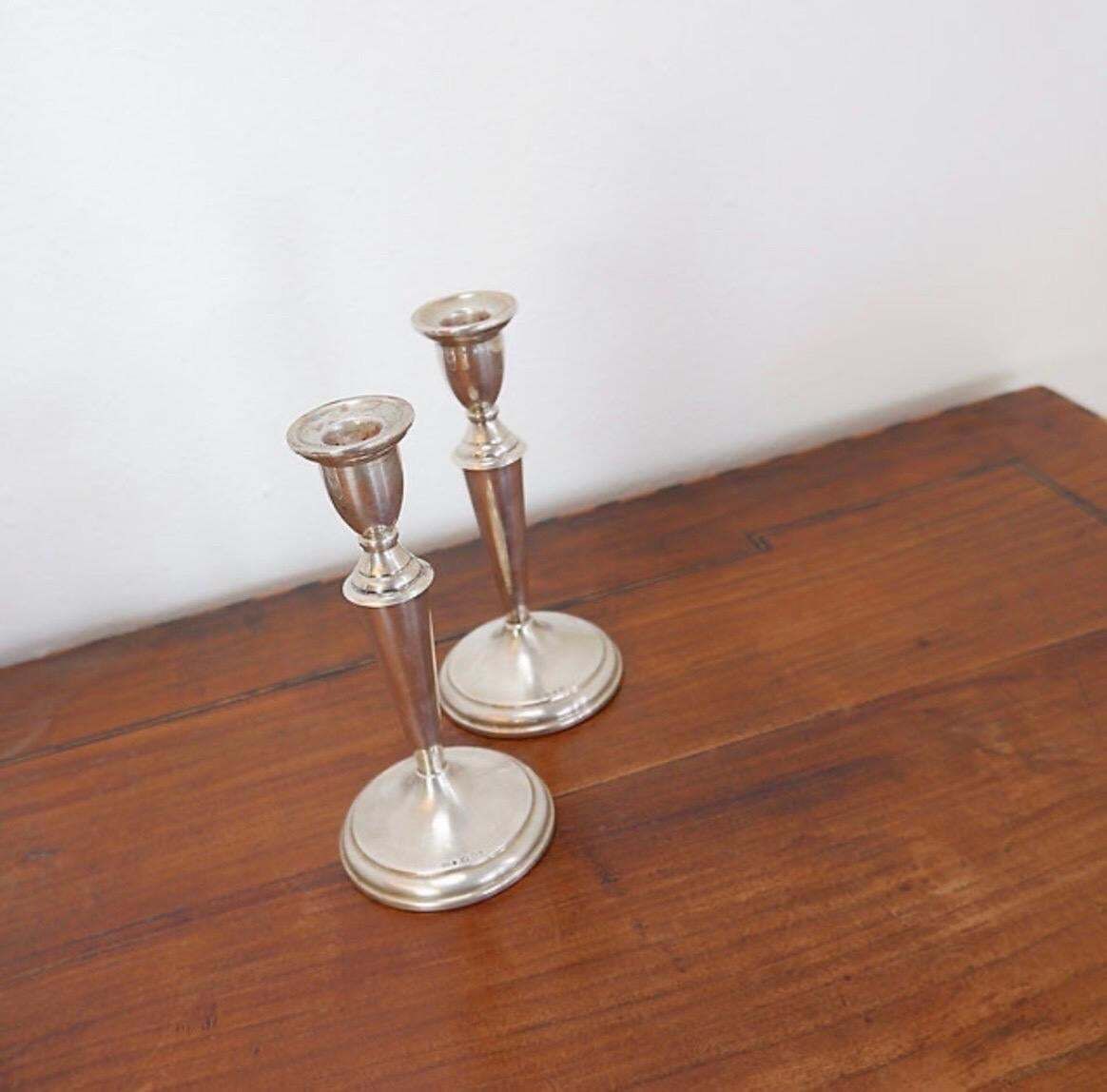 Pair Of 1970s Antique Silver Candlesticks, 9cm Diameter, Elegant Art photo vinterior