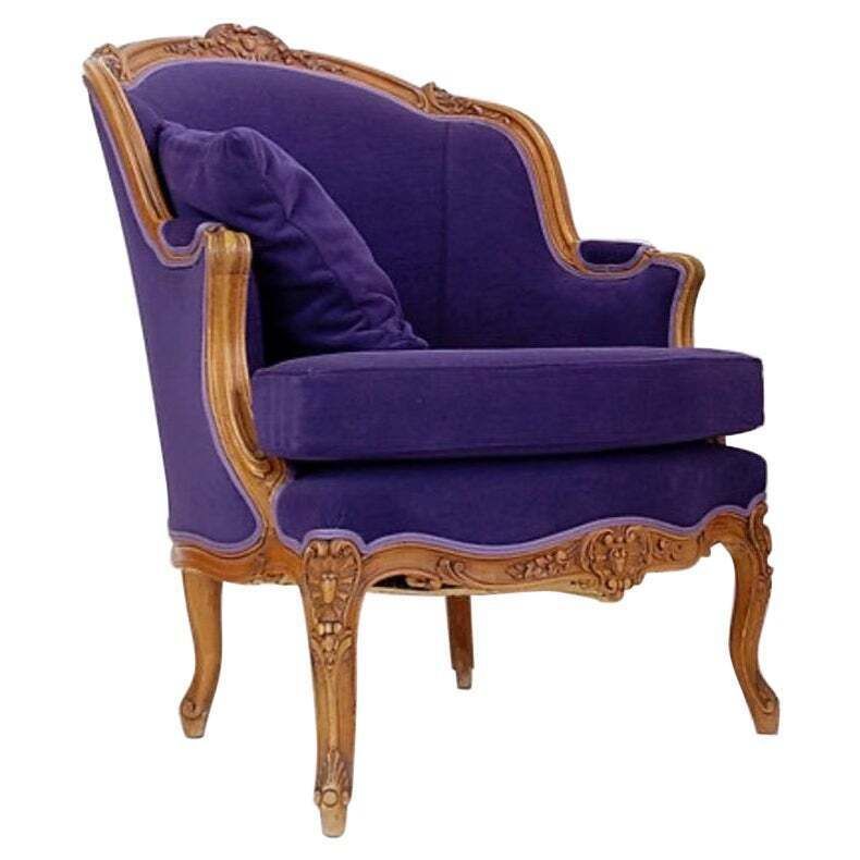 French Bergere Armchair    New Mauve Velvet Upholstery   20th