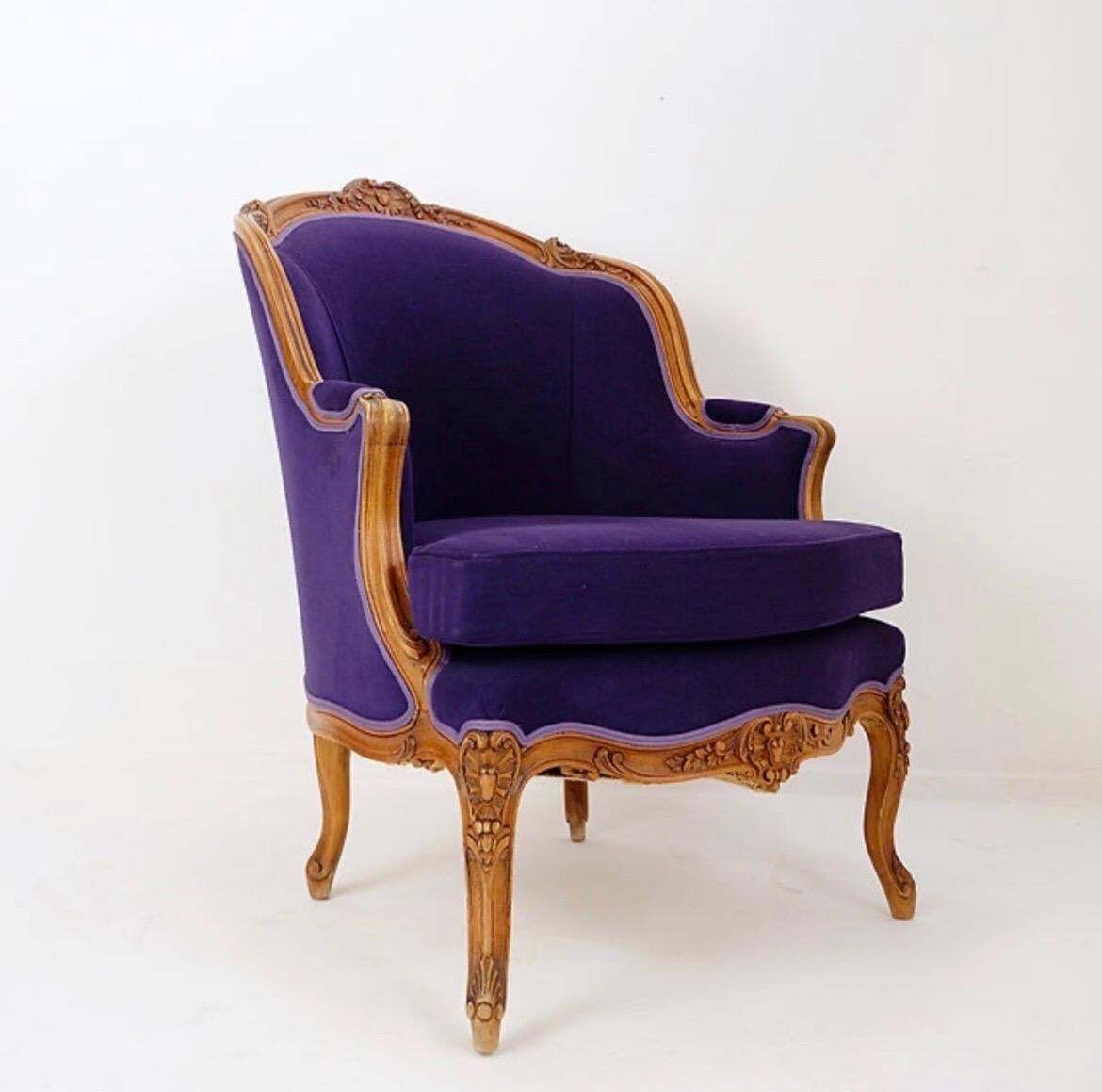 photo furniture French Bergere Armchair    New Mauve Velvet Upholstery   20th