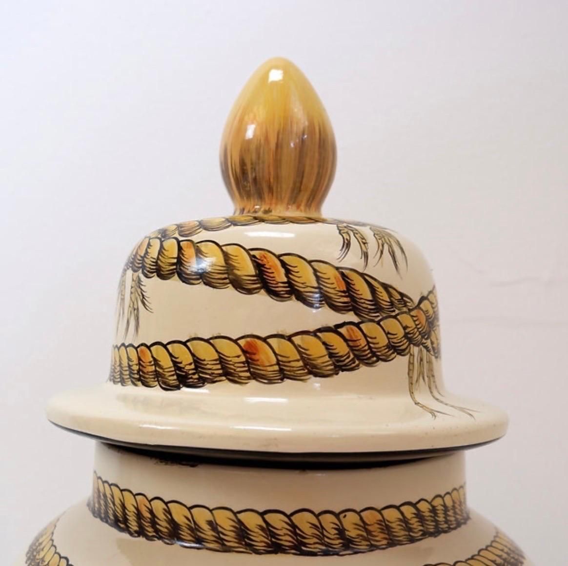 photo furniture Large Porcelain Rope Vase Potiche, Contemporary Design, 21st Century