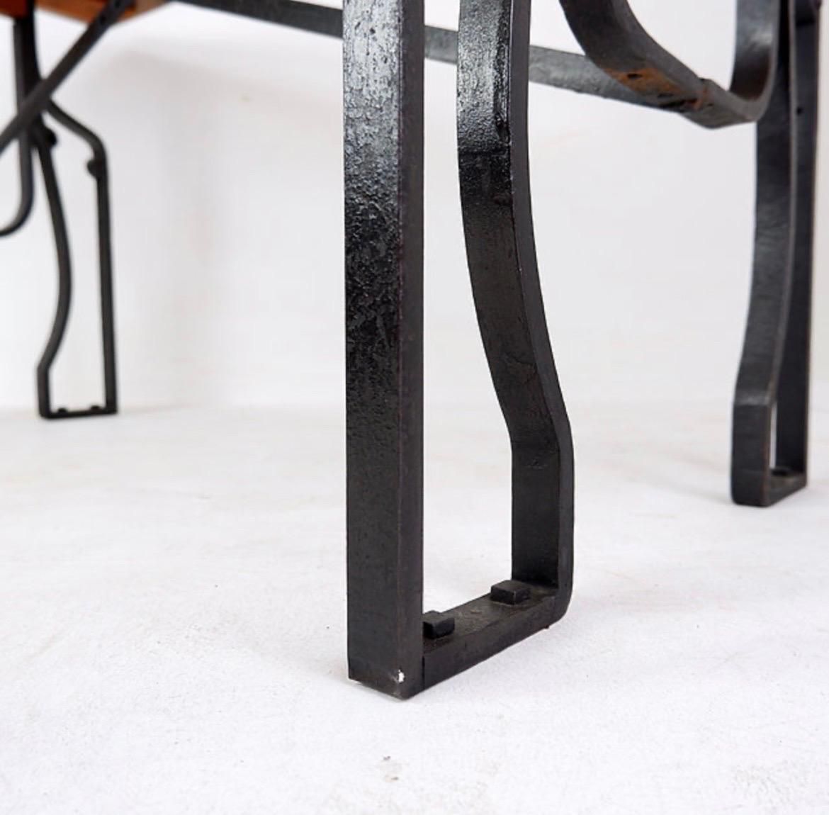 photo furniture 1950s Industrial Bistro Table, Wrought Iron And Wood, Arts And Crafts