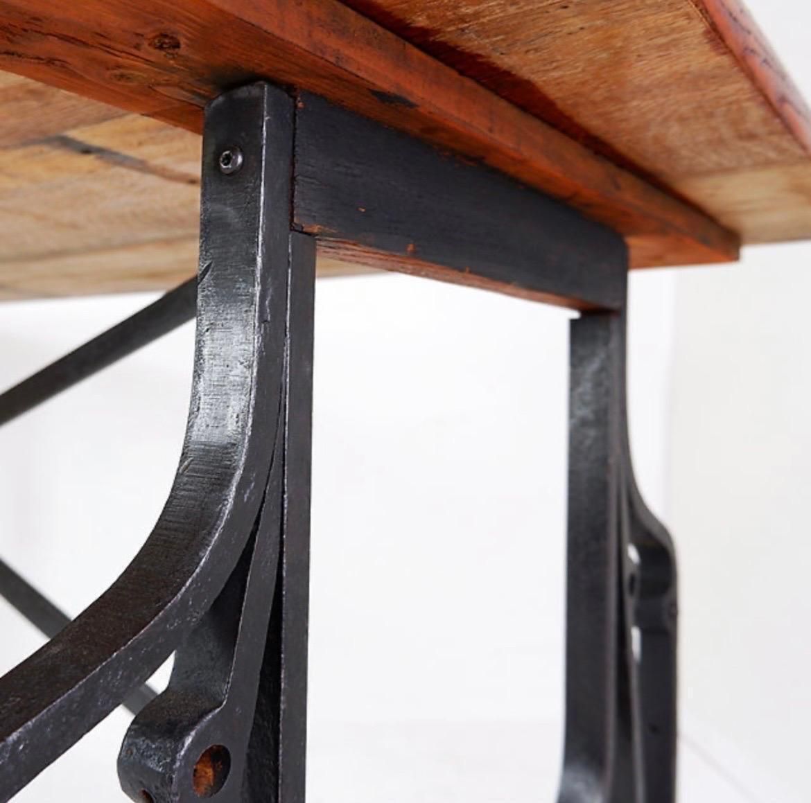 photo for sale 1950s Industrial Bistro Table, Wrought Iron And Wood, Arts And Crafts