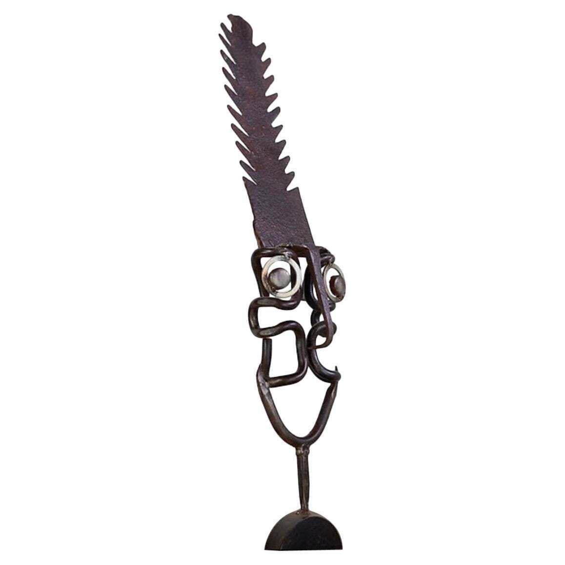 Mid 20th Century Brutalist Metal Sculpture Mask By Soud’art, 78cm