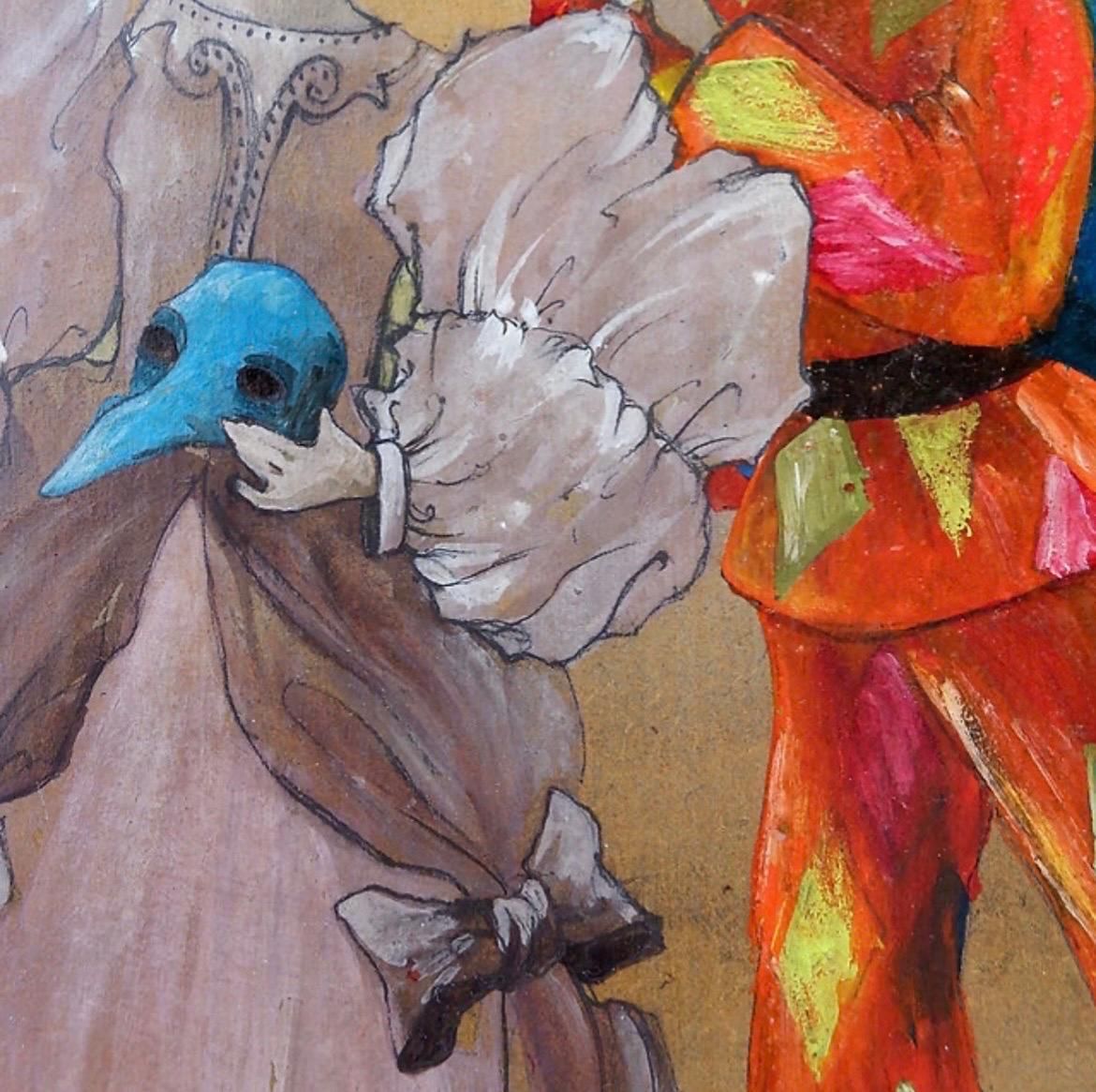 Art 'Carnival' Acrylic Painting On Panel, Belgium, 1990s, Renée Smith Odou photo
