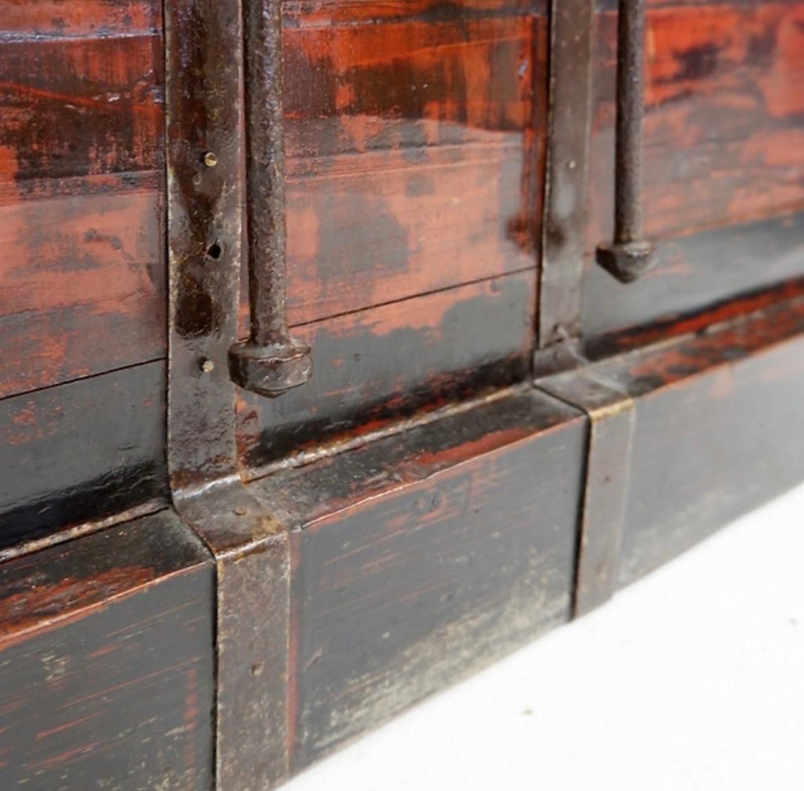 Antique Japanese Wood & Iron Chest, Wabi Sabi Style, Distressed 1945 photo Furniture