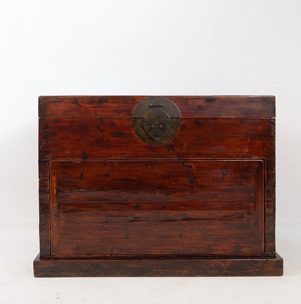 Antique Japanese Wood & Iron Chest, Wabi Sabi Style, Distressed 1945 photo vintage
