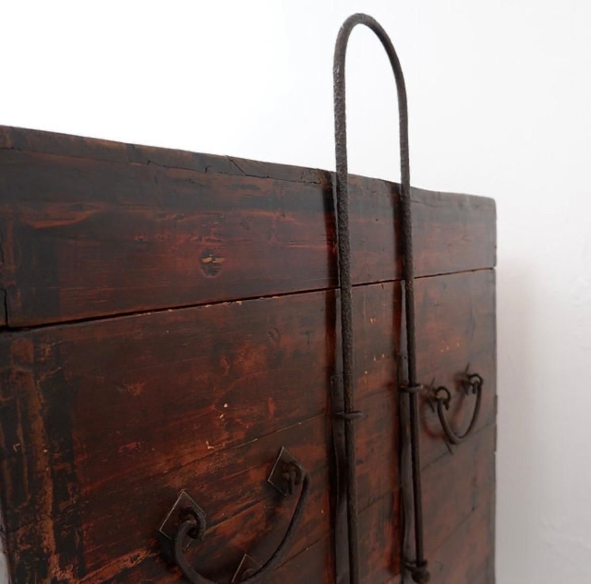 photo for sale Antique Japanese Wood & Iron Chest, Wabi Sabi Style, Distressed 1945