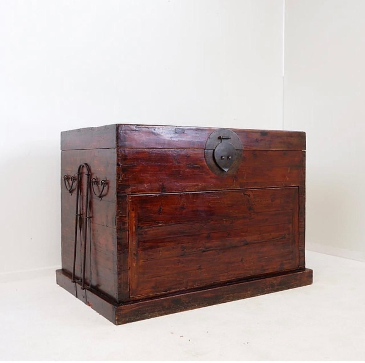 Furniture Antique Japanese Wood & Iron Chest, Wabi Sabi Style, Distressed 1945 photo