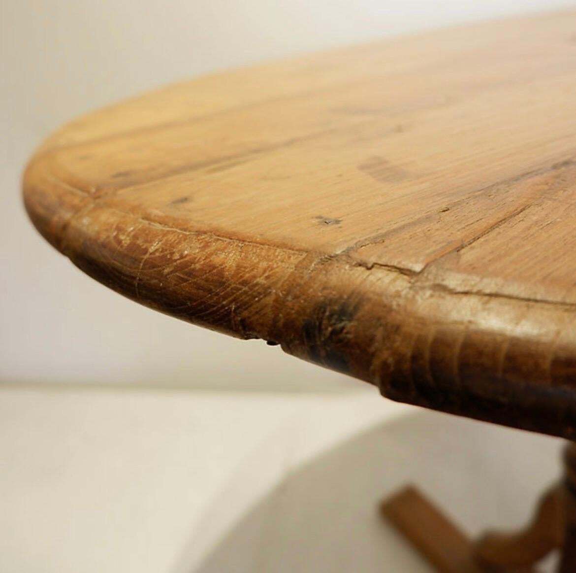 photo for sale Rustic Round Pedestal Table, Pine Wood, Campaign Style, France, 1958