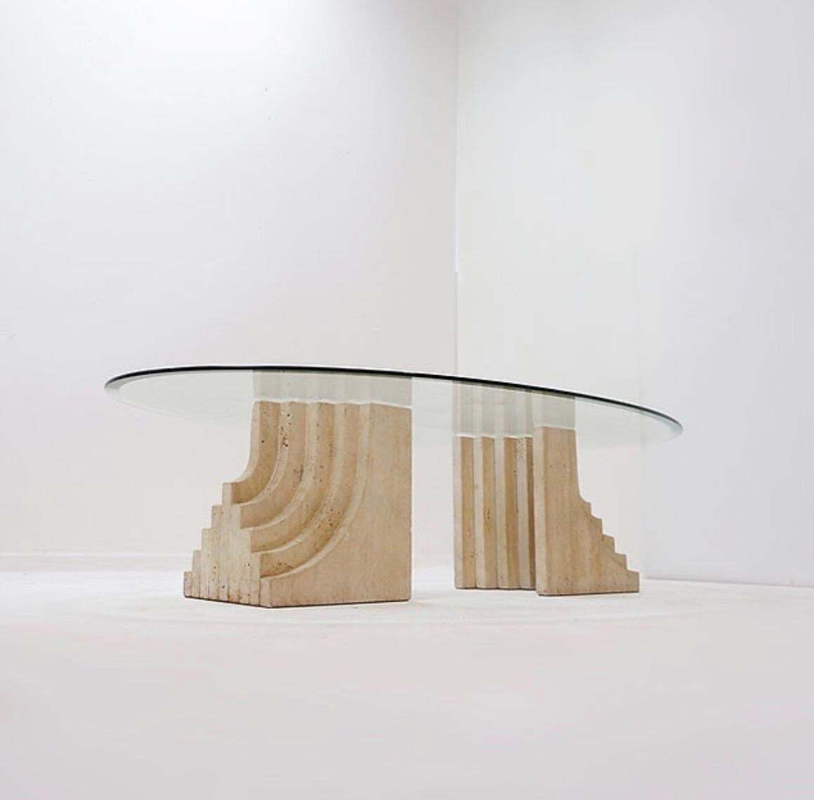 Sculptural Glass And Travertine Coffee Table Tobia Scarpa Style   1980s photo for sale
