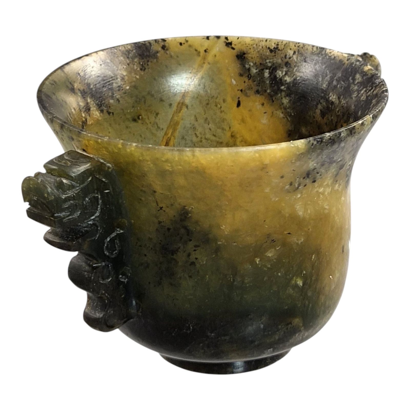 Chinese Nephrite Archaistic Scholar’s Cup With Taotie Handles C. 1900–1910 photo for sale