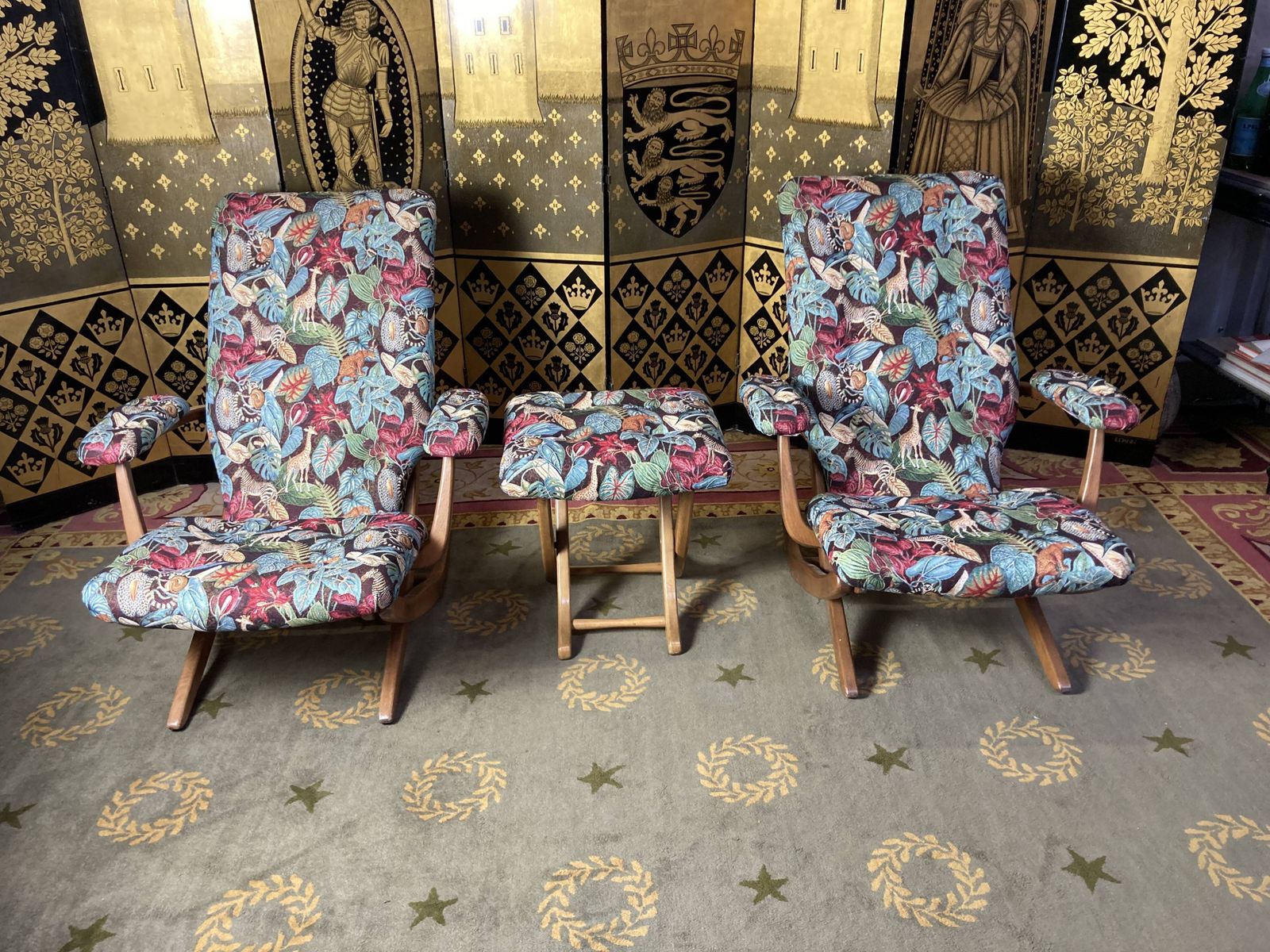 photo furniture Pair Of Poly Comfort Armchairs And 1 Footrest