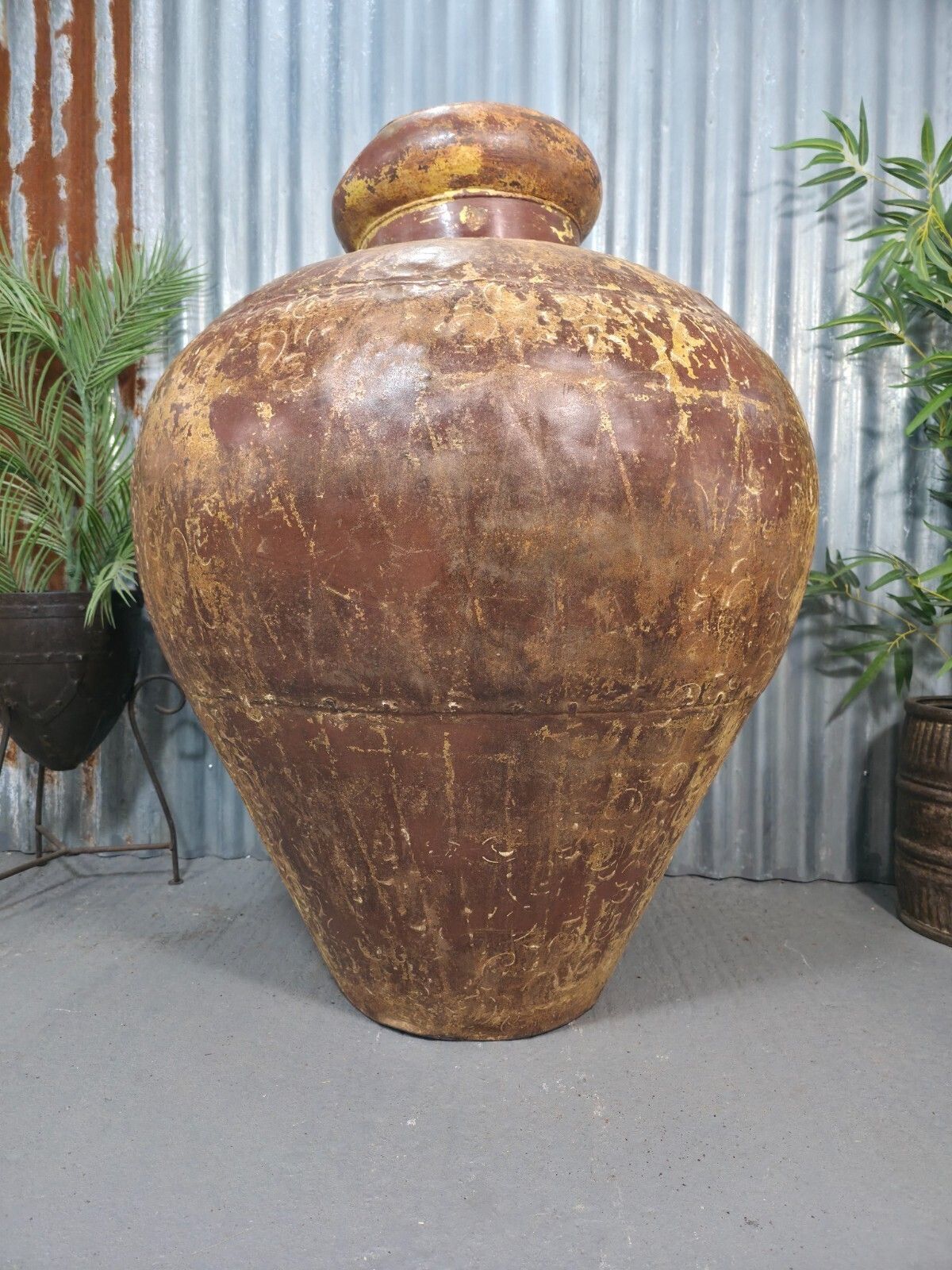 photo furniture Giant Xl Unique Indian Hand Made Metal Water Carrier Vase Urn Water Feature