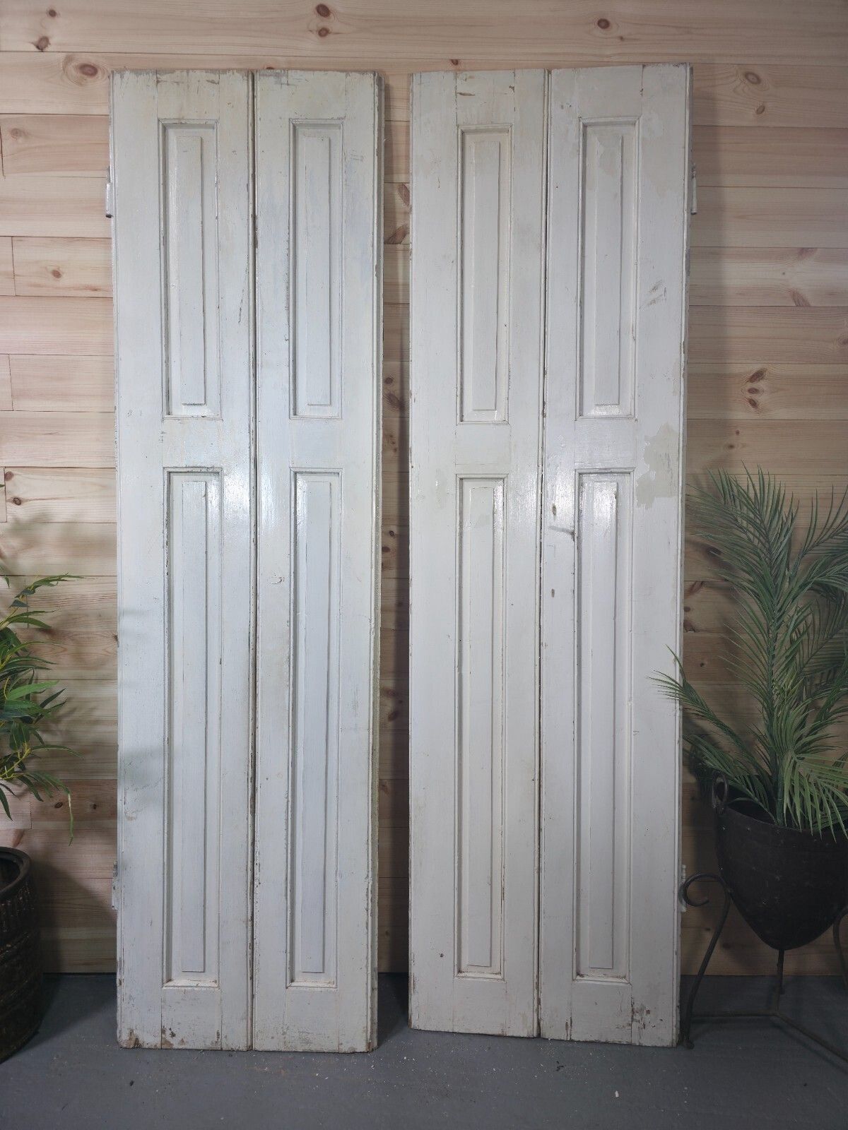 Vintage French Wooden Pine Bi Folding Window Door Shutters Screen Room Divider photo vinterior