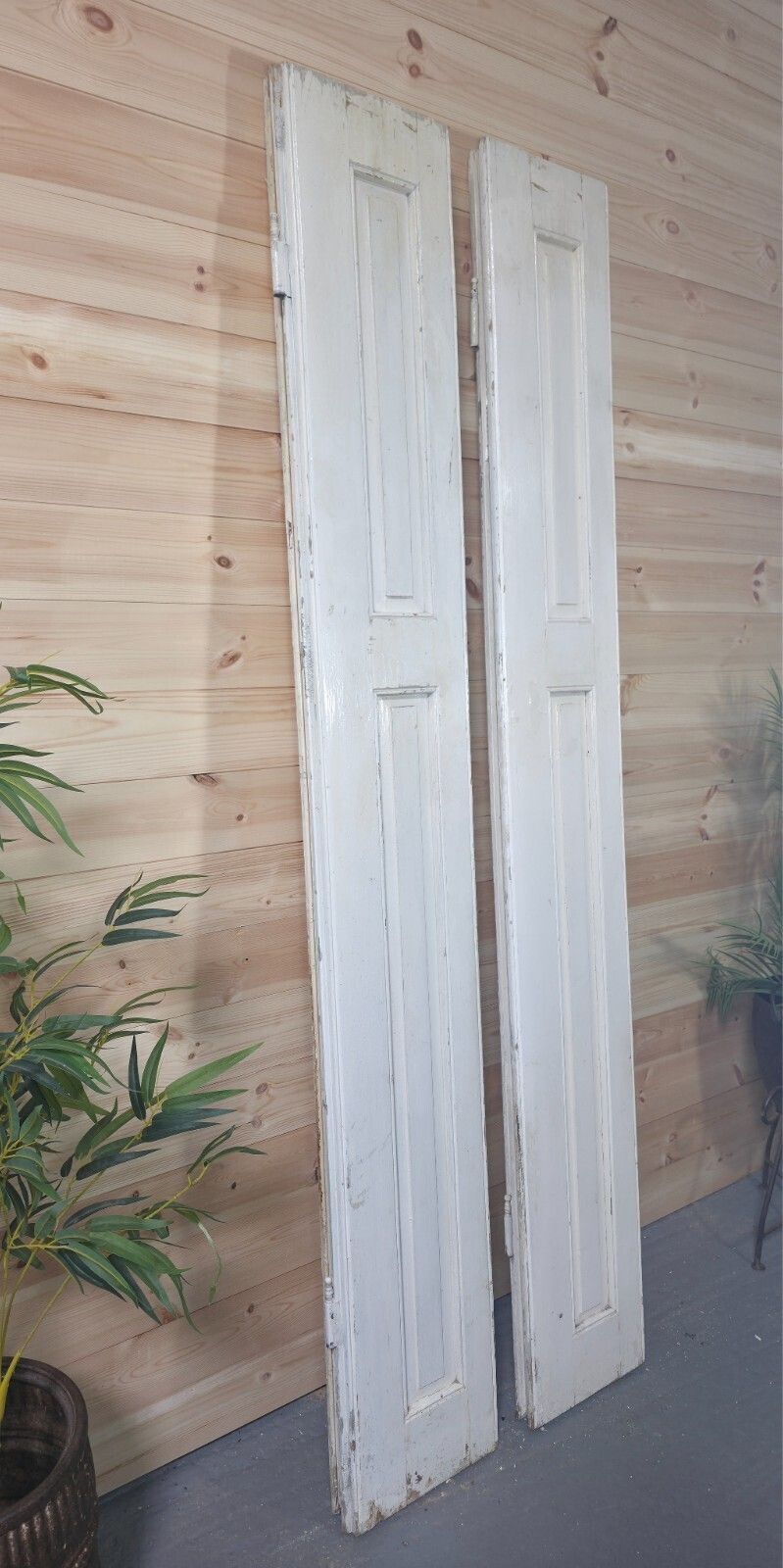 Home Fixtures Vintage French Wooden Pine Bi Folding Window Door Shutters Screen Room Divider photo