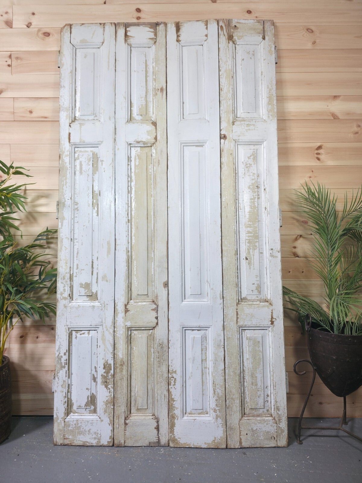 Vintage French Wooden Pine Bi Folding Window Door Shutters Screen Room Divider photo furniture