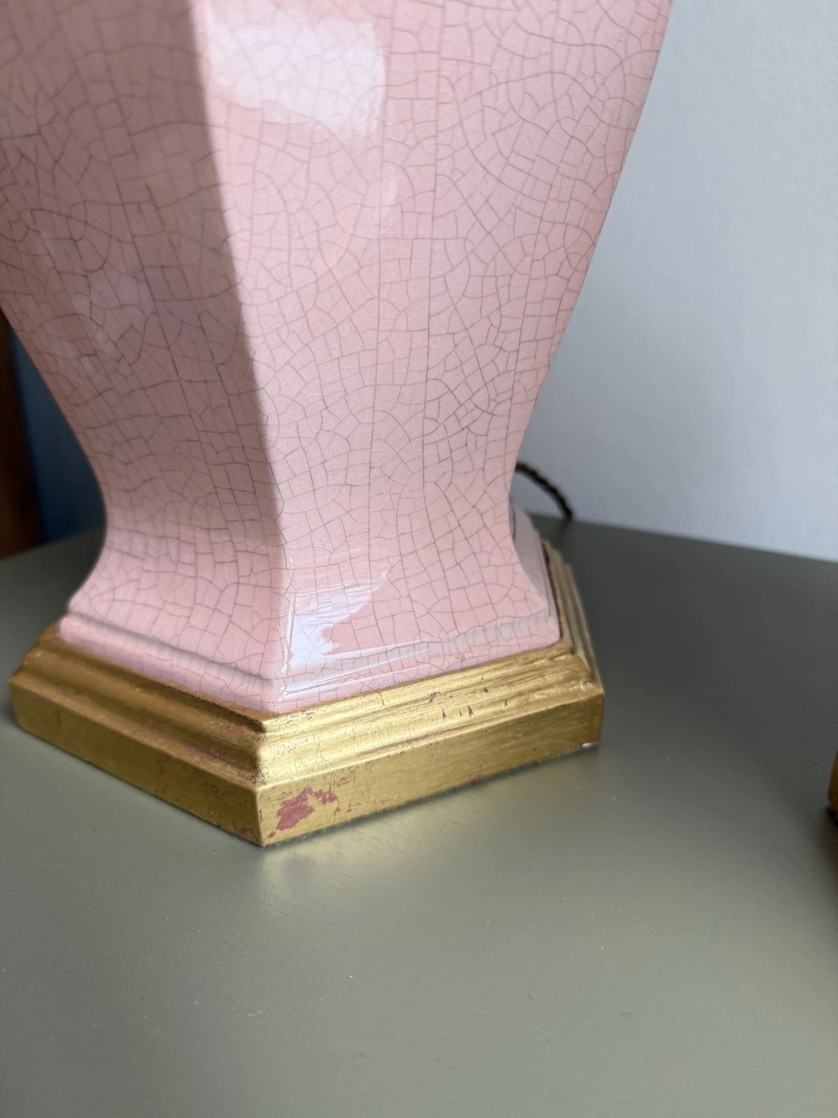 A Pair Of Pink Porcelain Crackled Lamps photo for sale