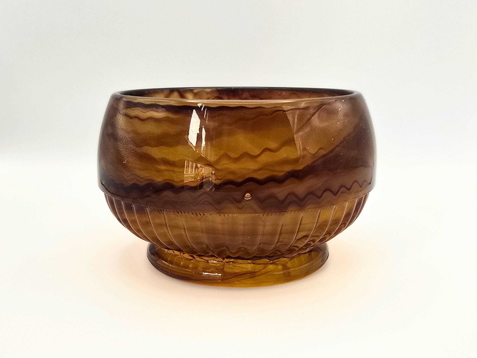 Home Decor Art Deco Davidson Cloud Glass Flower Bowl   3 Piece Brown Depression Glass 1930s #10/1910 photo