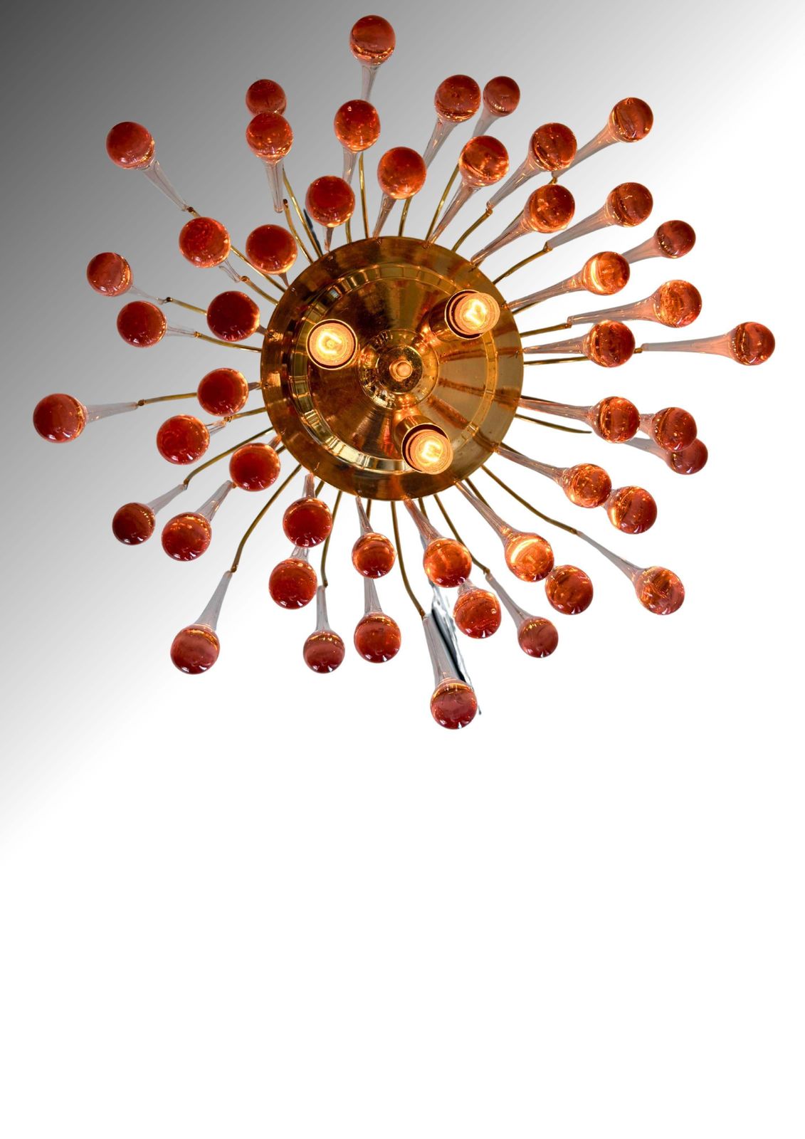 1970s Italian Murano Pink Glass Teardrop Chandelier With Brass Frame photo Lighting