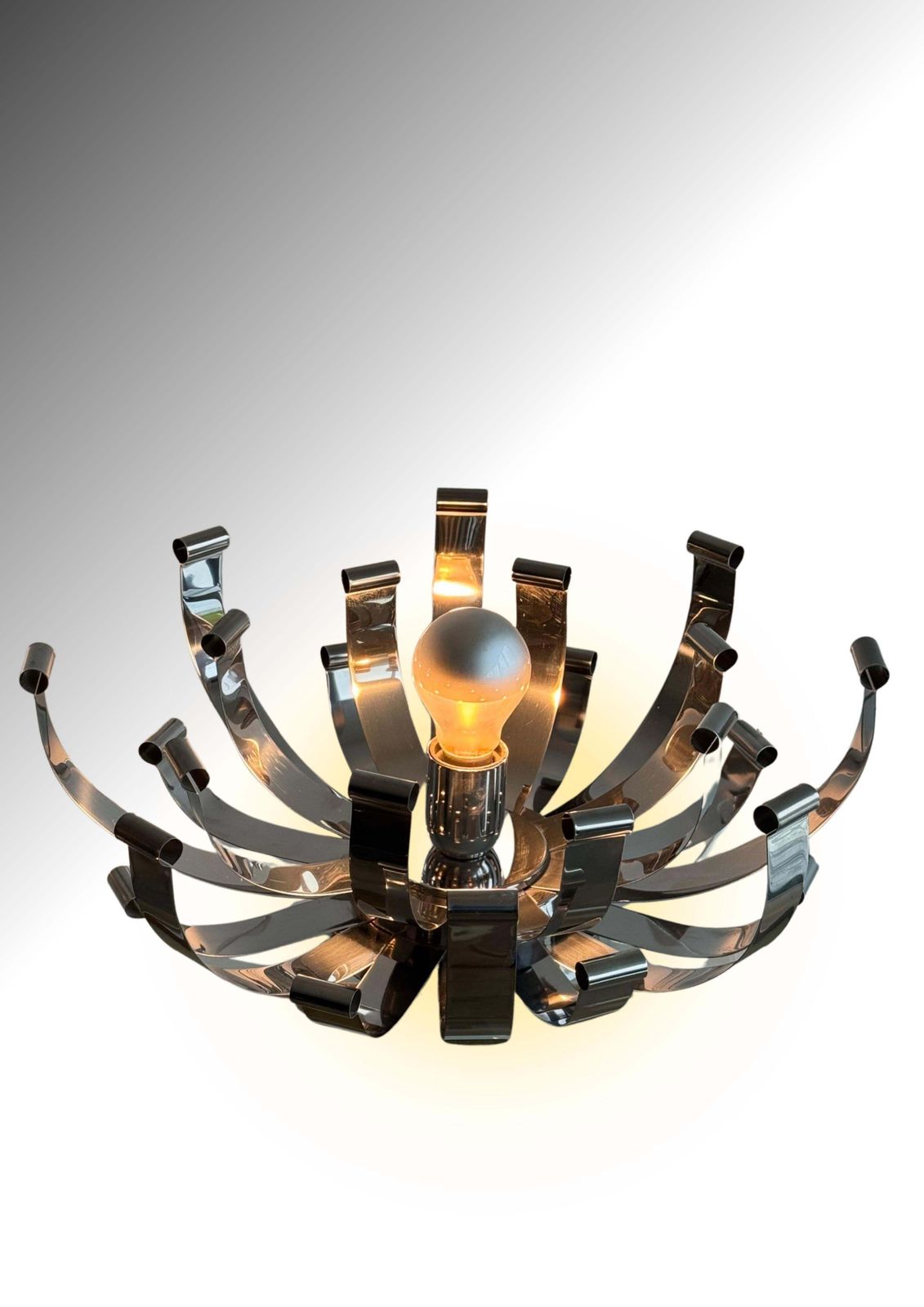 Lighting Pair 1970s Italian Design Sculptural Chromed Steel Large Desk Lamps By Reggiani photo