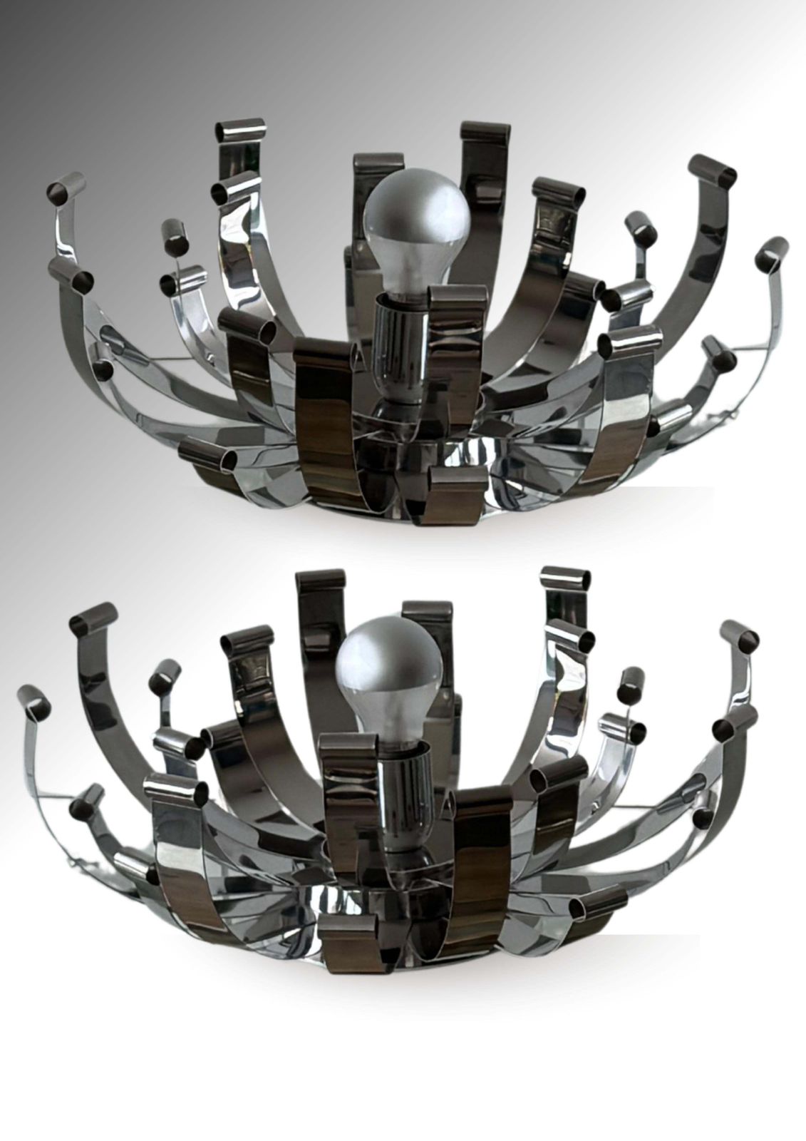 2908.0 Pair 1970s Italian Design Sculptural Chromed Steel Large Desk Lamps By Reggiani photo