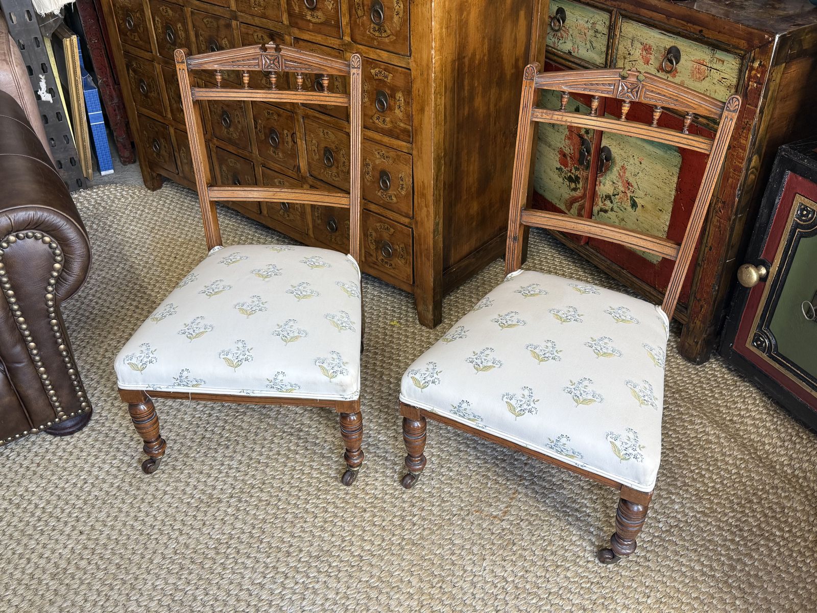 photo furniture Pair Of Antique Mahogany Nursing Chairs Accent Low Dressing Room Chairs