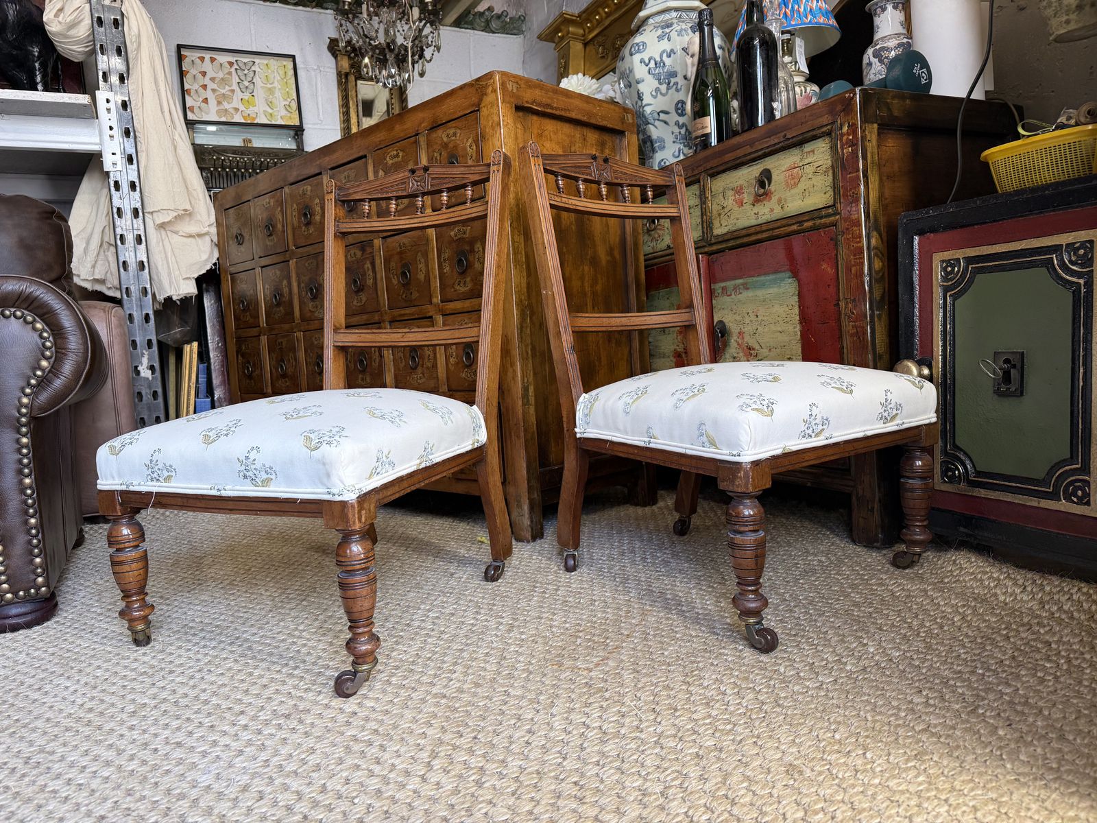 Furniture Pair Of Antique Mahogany Nursing Chairs Accent Low Dressing Room Chairs photo